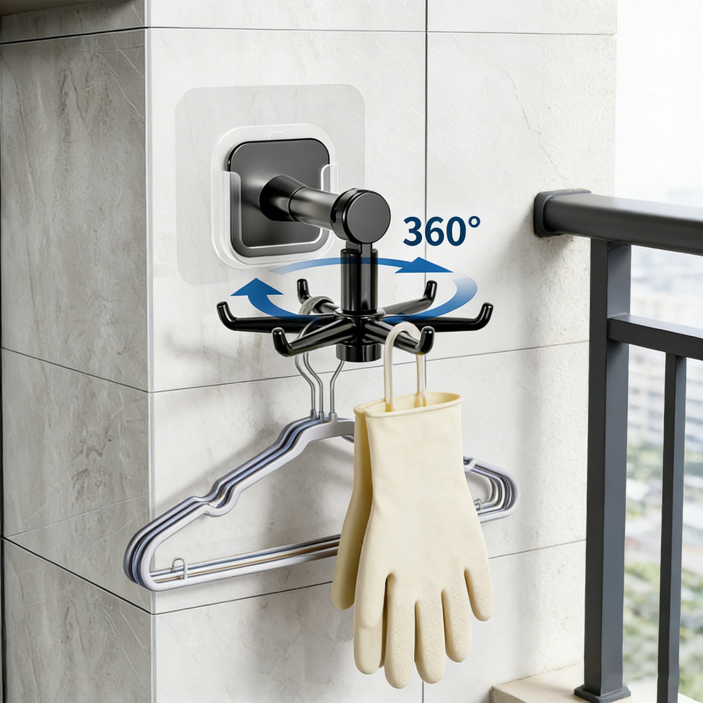 Kitchen and bathroom spoon and spatula wall-mounted rotating hook, no-drill, six-claw wall-mounted clothes hanger hook