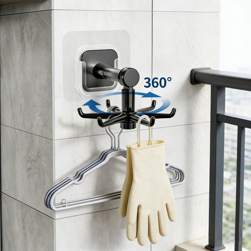 Kitchen and bathroom spoon and spatula wall-mounted rotating hook, no-drill, six-claw wall-mounted clothes hanger hook