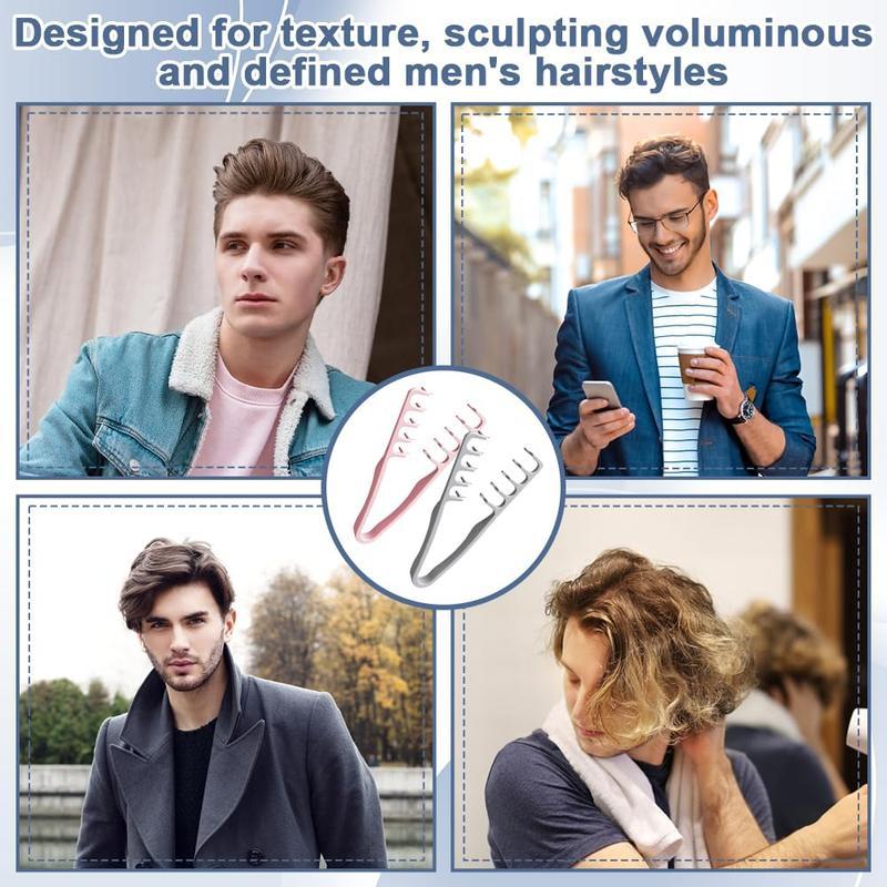 2PCS Texture Comb for Men’s Hair! Dual-Sided Wide & Fine Teeth for Volume, Fluffy Styles & Root Lift. Non-Slip Travel Comb for Guys
