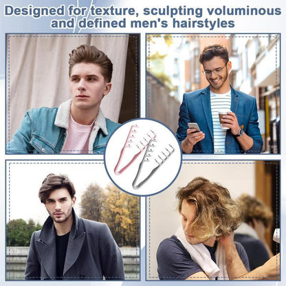2PCS Texture Comb for Men’s Hair! Dual-Sided Wide & Fine Teeth for Volume, Fluffy Styles & Root Lift. Non-Slip Travel Comb for Guys