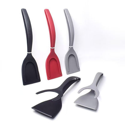 Spare tongs for frying steak, fish, eggs, and steak; spatula and spoon for frying eggs; flipping spatula.
