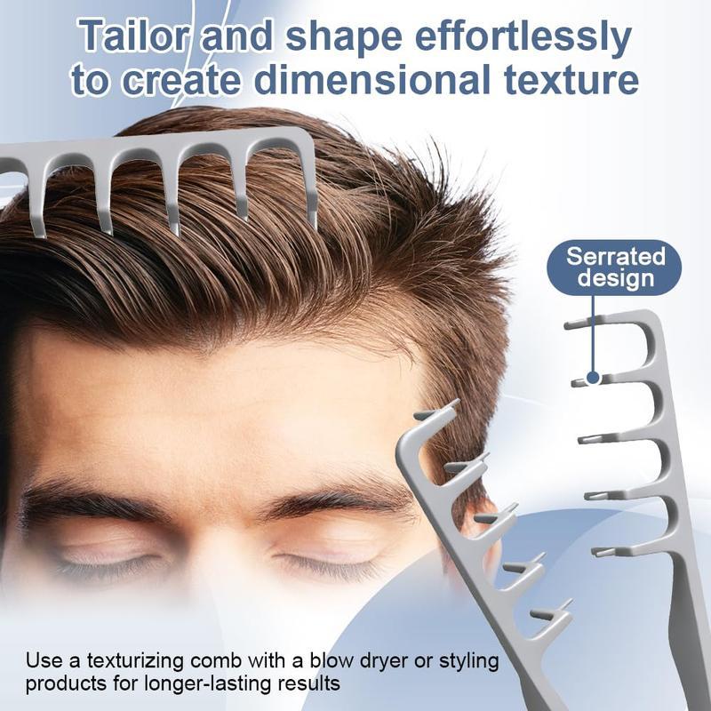 2PCS Texture Comb for Men’s Hair! Dual-Sided Wide & Fine Teeth for Volume, Fluffy Styles & Root Lift. Non-Slip Travel Comb for Guys